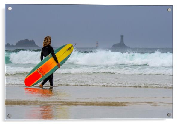 Surfing at Pointe du Raz, Brittany Acrylic by Arterra 