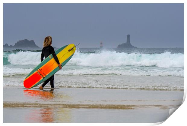 Surfing at Pointe du Raz, Brittany Print by Arterra 