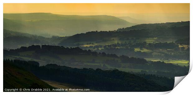 Derwent Valley at dusk Print by Chris Drabble