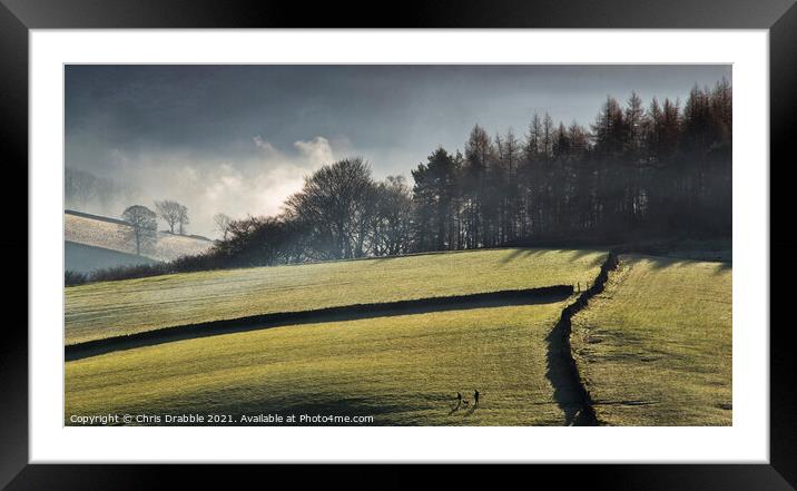 Fields above Bamford in morning mists Framed Mounted Print by Chris Drabble