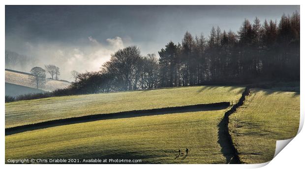 Fields above Bamford in morning mists Print by Chris Drabble