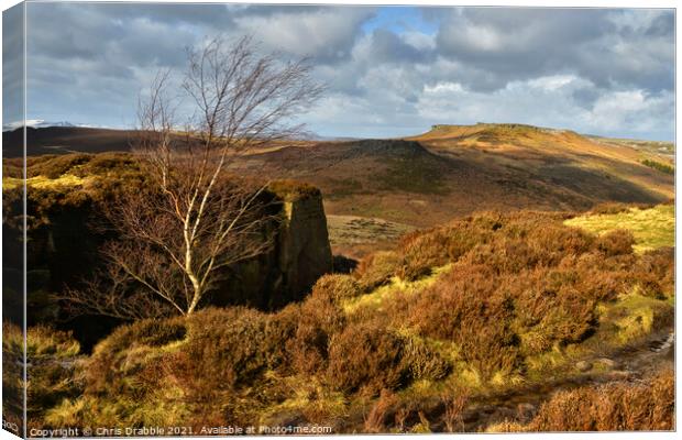 Higger Tor and Carl Wark from Burbage Edge Canvas Print by Chris Drabble