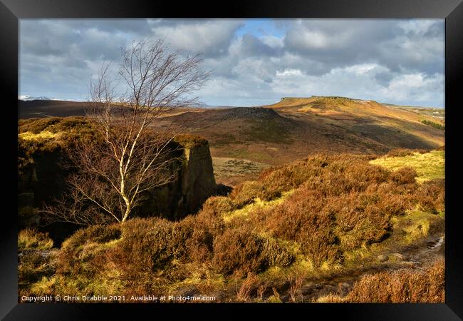 Higger Tor and Carl Wark from Burbage Edge Framed Print by Chris Drabble