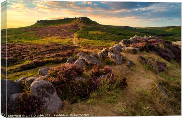 Higger Tor from Carl Wark in last light Canvas Print by Chris Drabble