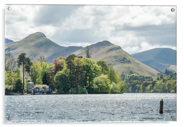 Derwent Water Isle and Cat Bells Mountain Acrylic by Mark Poley