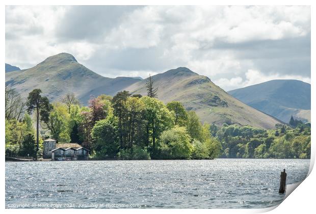 Derwent Water Isle and Cat Bells Mountain Print by Mark Poley