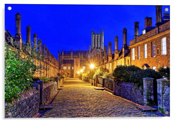 Vicars Close and Wells Cathedral Somerset Acrylic by austin APPLEBY