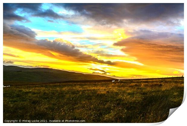 Sunset on the shepherds hill Print by Morag Locke