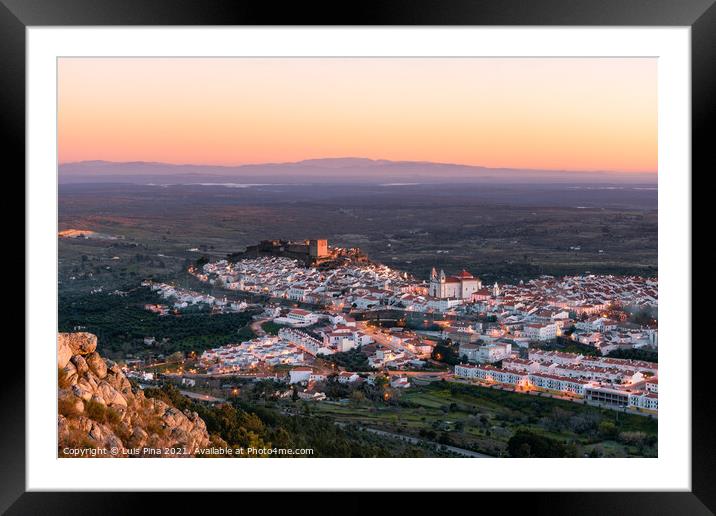 Castelo de Vide in Alentejo, Portugal from Serra de Sao Mamede mountains at sunset Framed Mounted Print by Luis Pina