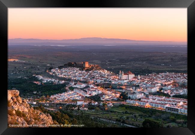 Castelo de Vide in Alentejo, Portugal from Serra de Sao Mamede mountains at sunset Framed Print by Luis Pina