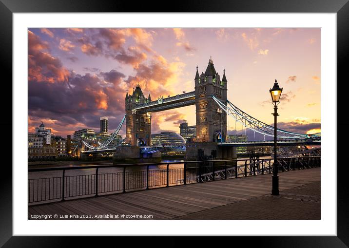 Tower Bridge at sunset in London Framed Mounted Print by Luis Pina