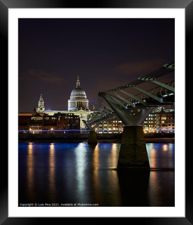 St. Paul's Cathedral and Millenium Bridge in London at night, in England Framed Mounted Print by Luis Pina
