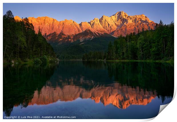 Zugspitze mountain view from Eibsee lake in Germany Print by Luis Pina