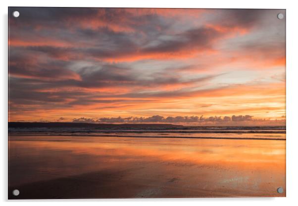 Sunset over Bideford Bay at Westward Ho! Acrylic by Tony Twyman