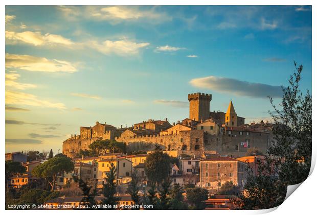 Capalbio village skyline at sunset. Maremma, Tuscany. Print by Stefano Orazzini