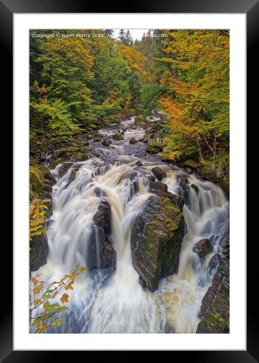 Autumn and The Black Linn Falls at The Hermitage  Framed Mounted Print by Navin Mistry