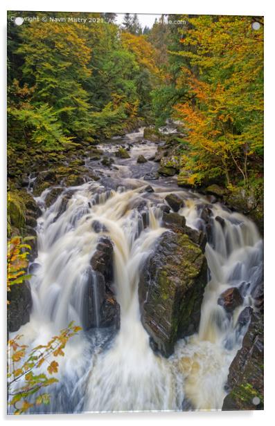 Autumn and The Black Linn Falls at The Hermitage  Acrylic by Navin Mistry