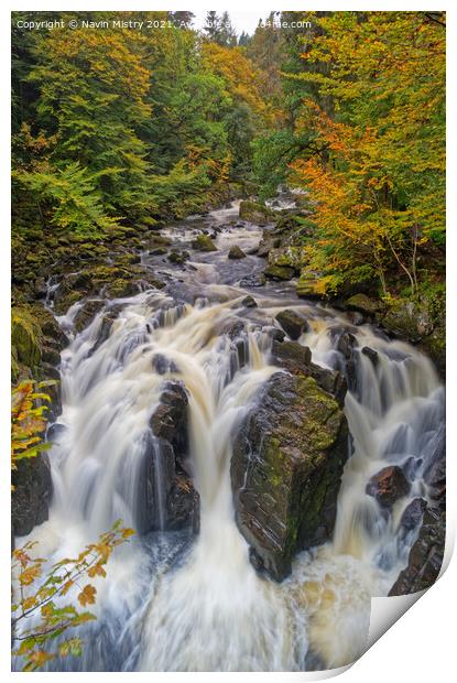 Autumn and The Black Linn Falls at The Hermitage  Print by Navin Mistry