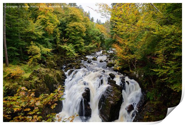 Autumn and Black Linn Falls at The Hermitage  Print by Navin Mistry