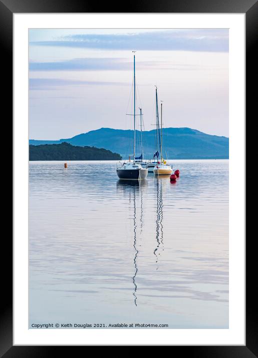 Boats moored in Loch Lomond Framed Mounted Print by Keith Douglas