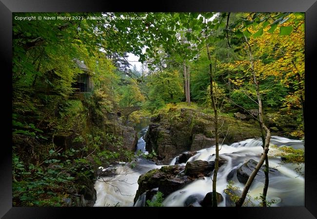 Autumn and Black Linn Falls at The Hermitage  Framed Print by Navin Mistry