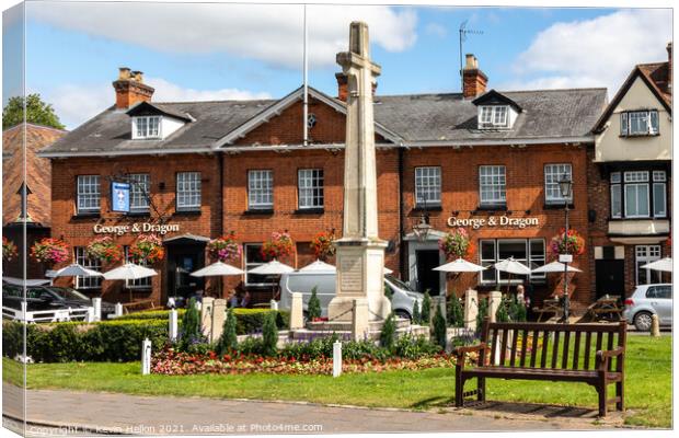 War memorial and George and Dragon public house, Canvas Print by Kevin Hellon
