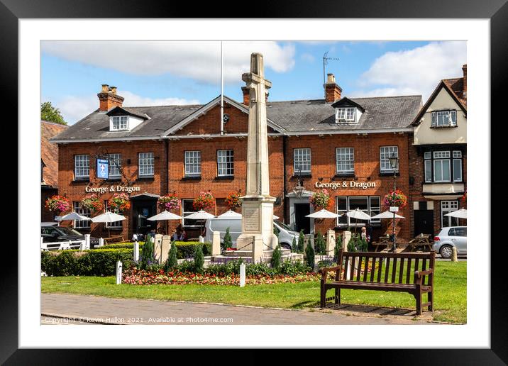 War memorial and George and Dragon public house, Framed Mounted Print by Kevin Hellon