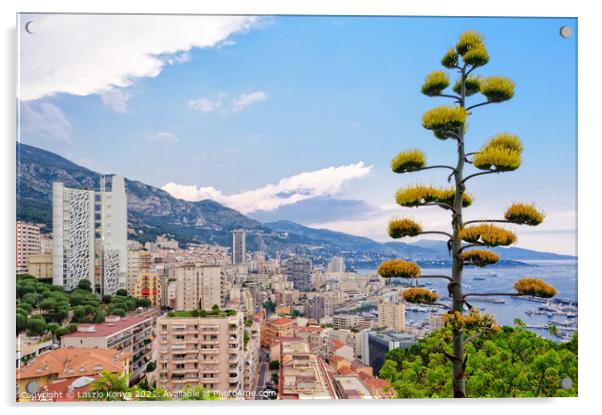 View from the Jardin Exotique - Monaco Acrylic by Laszlo Konya