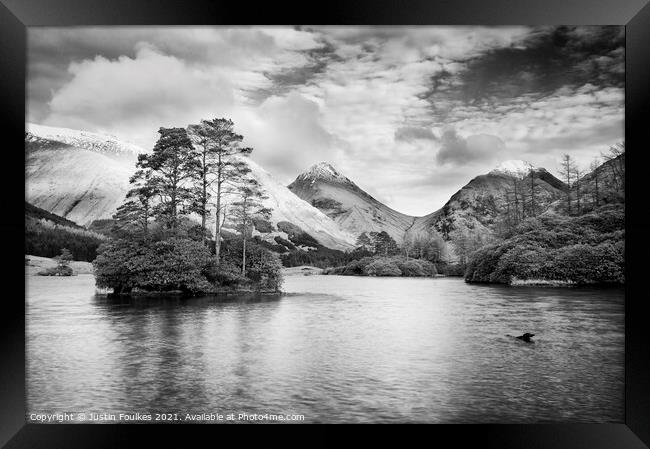 Lochan Urr, Glen Etive, Highland, Scotland, in Black and White Framed Print by Justin Foulkes