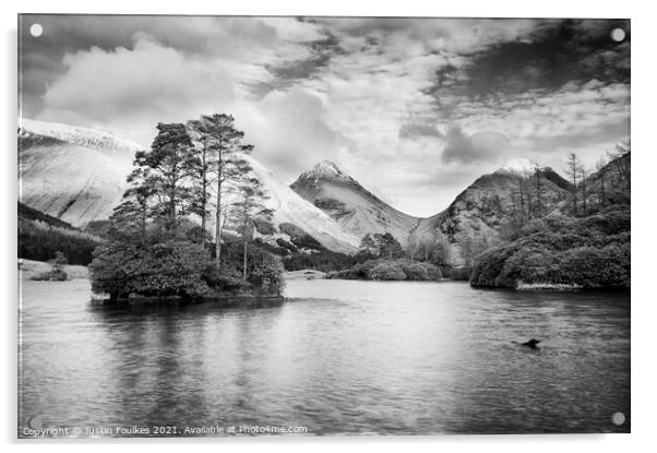 Lochan Urr, Glen Etive, Highland, Scotland, in Black and White Acrylic by Justin Foulkes