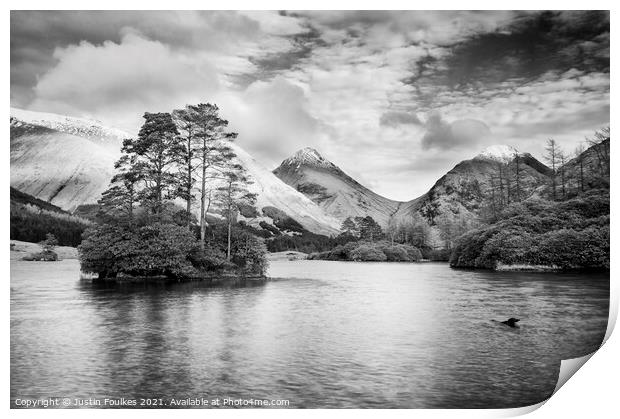 Lochan Urr, Glen Etive, Highland, Scotland, in Black and White Print by Justin Foulkes