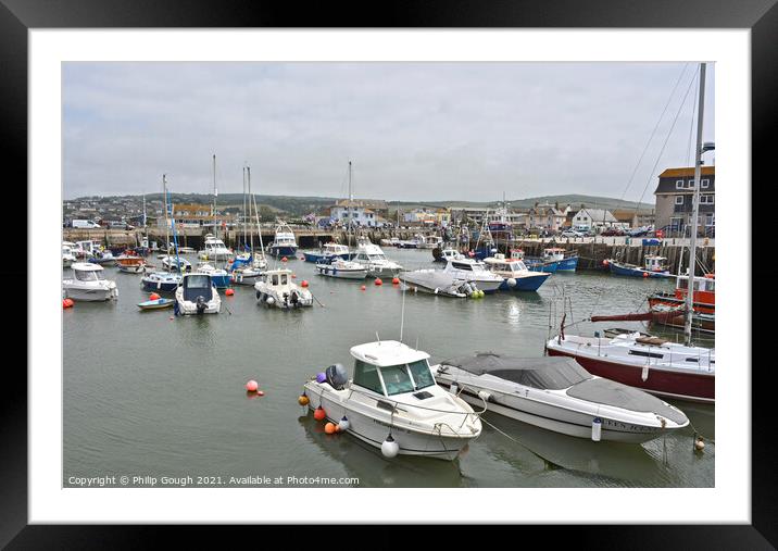 Boats in West Bay harbour Framed Mounted Print by Philip Gough