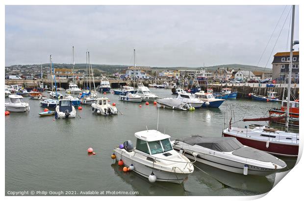 Boats in West Bay harbour Print by Philip Gough