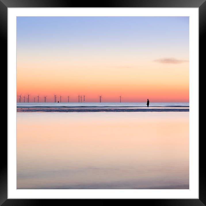 Square crop of an Iron Man watching the spinning turbines on Bur Framed Mounted Print by Jason Wells
