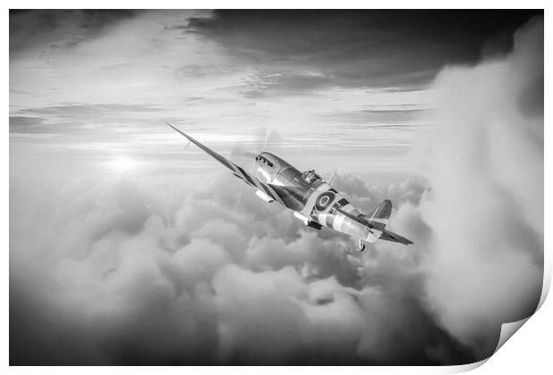 Spitfire AB910 Black and White Print by J Biggadike