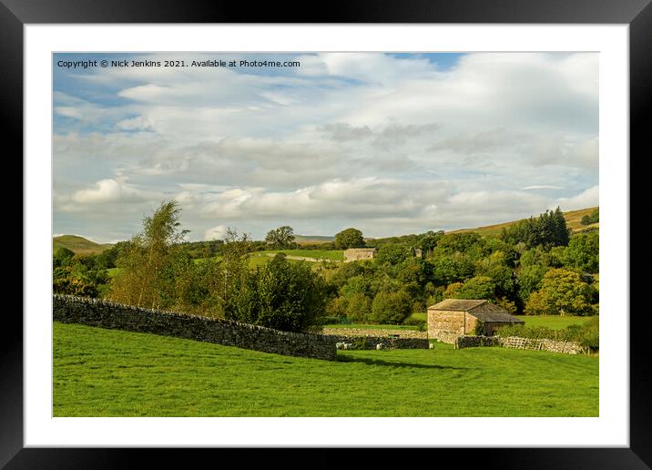 Fields and Barns in Dentdale Cumbria Framed Mounted Print by Nick Jenkins