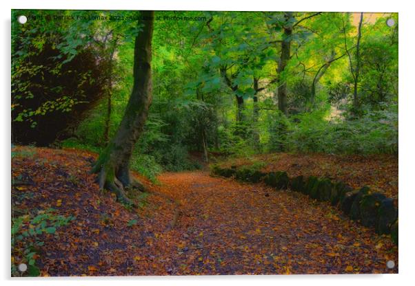 Autumn Woodland In Lancashire Acrylic by Derrick Fox Lomax
