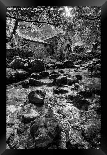 Borrowdale Mill vert monochrome Framed Print by Graham Moore