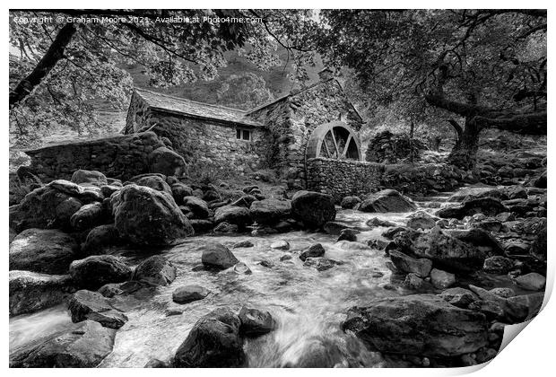 Borrowdale Mill hor monochrome Print by Graham Moore