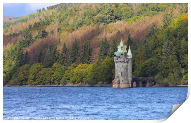 The straining tower on Lake Vyrnwy Print by Simon Marlow