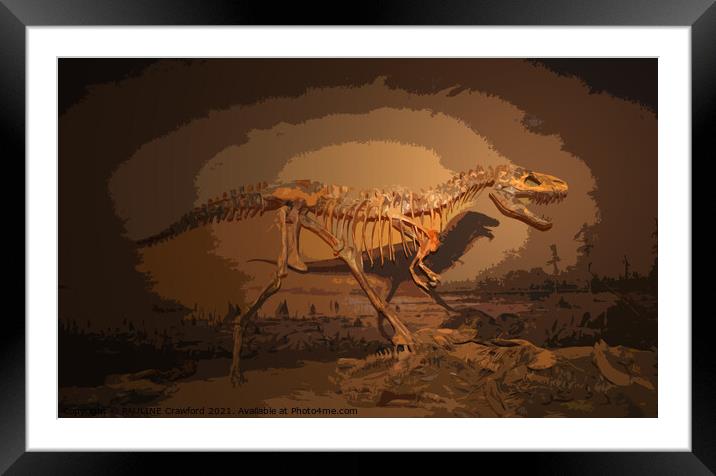 Dinosaur Dino T-Rex Sleleton, Prehistoric Geometric Art Framed Mounted Print by PAULINE Crawford