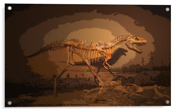 Dinosaur Dino T-Rex Sleleton, Prehistoric Geometric Art Acrylic by PAULINE Crawford