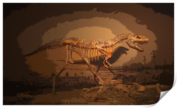 Dinosaur Dino T-Rex Sleleton, Prehistoric Geometric Art Print by PAULINE Crawford