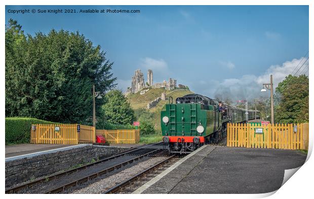 Steam Train at Corfe, Dorset Print by Sue Knight
