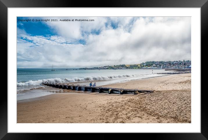 A view of Swanage beach, Dorset Framed Mounted Print by Sue Knight