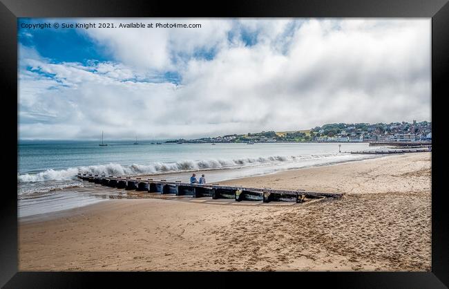 A view of Swanage beach, Dorset Framed Print by Sue Knight