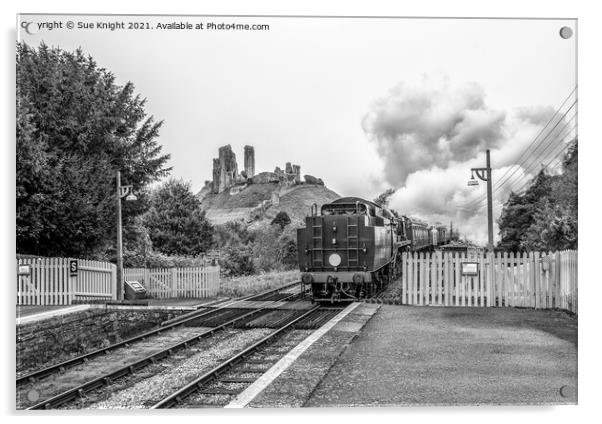 Steam train with Corfe Castle in the background Acrylic by Sue Knight