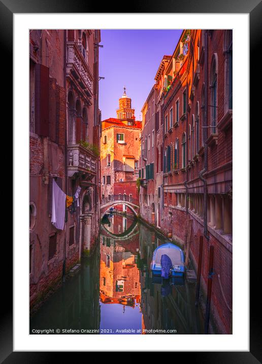 Venice cityscape, canal and bridge. Italy Framed Mounted Print by Stefano Orazzini