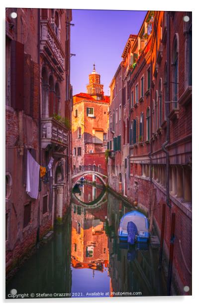Venice cityscape, canal and bridge. Italy Acrylic by Stefano Orazzini