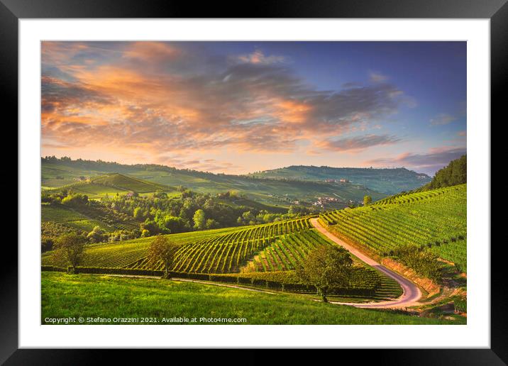 Langhe vineyards view, Barolo, Piedmont, Italy Framed Mounted Print by Stefano Orazzini
